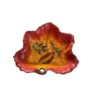 Vintage Leaf Shaped Ceramic Bowl | Fall Decor | Autumn Glazed Centerpiece Dish